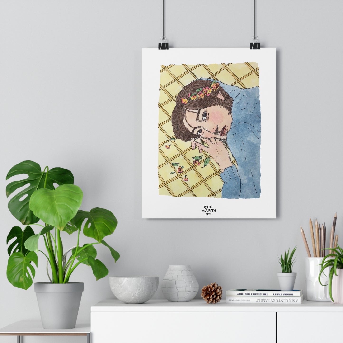 Woman with Flowers – Illustrated Art Print