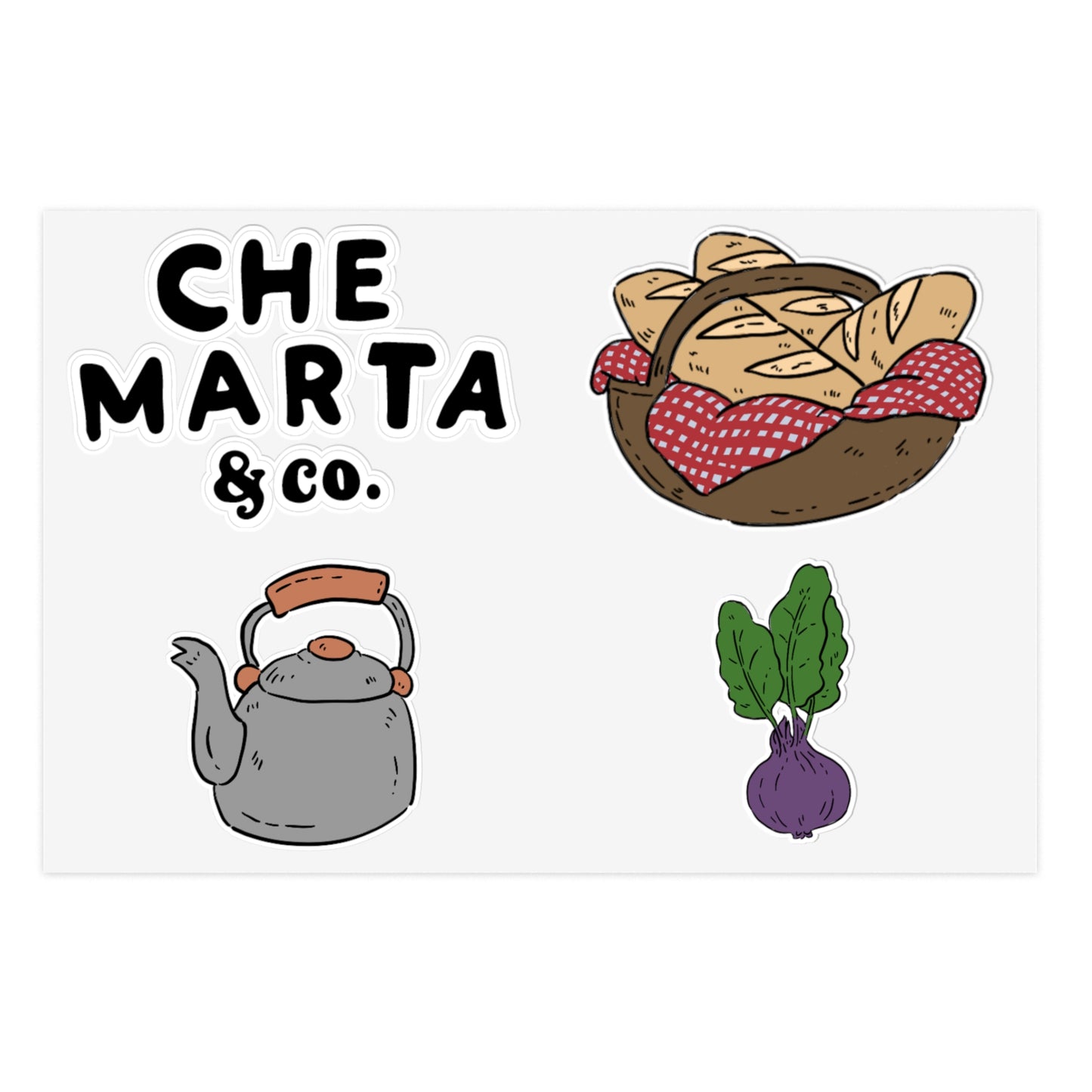 Kitchen Sticker Sheet — Bread, Kettle & Veggie Illustrations, Cozy Cooking Decals, Cute Planner & Journal Stickers