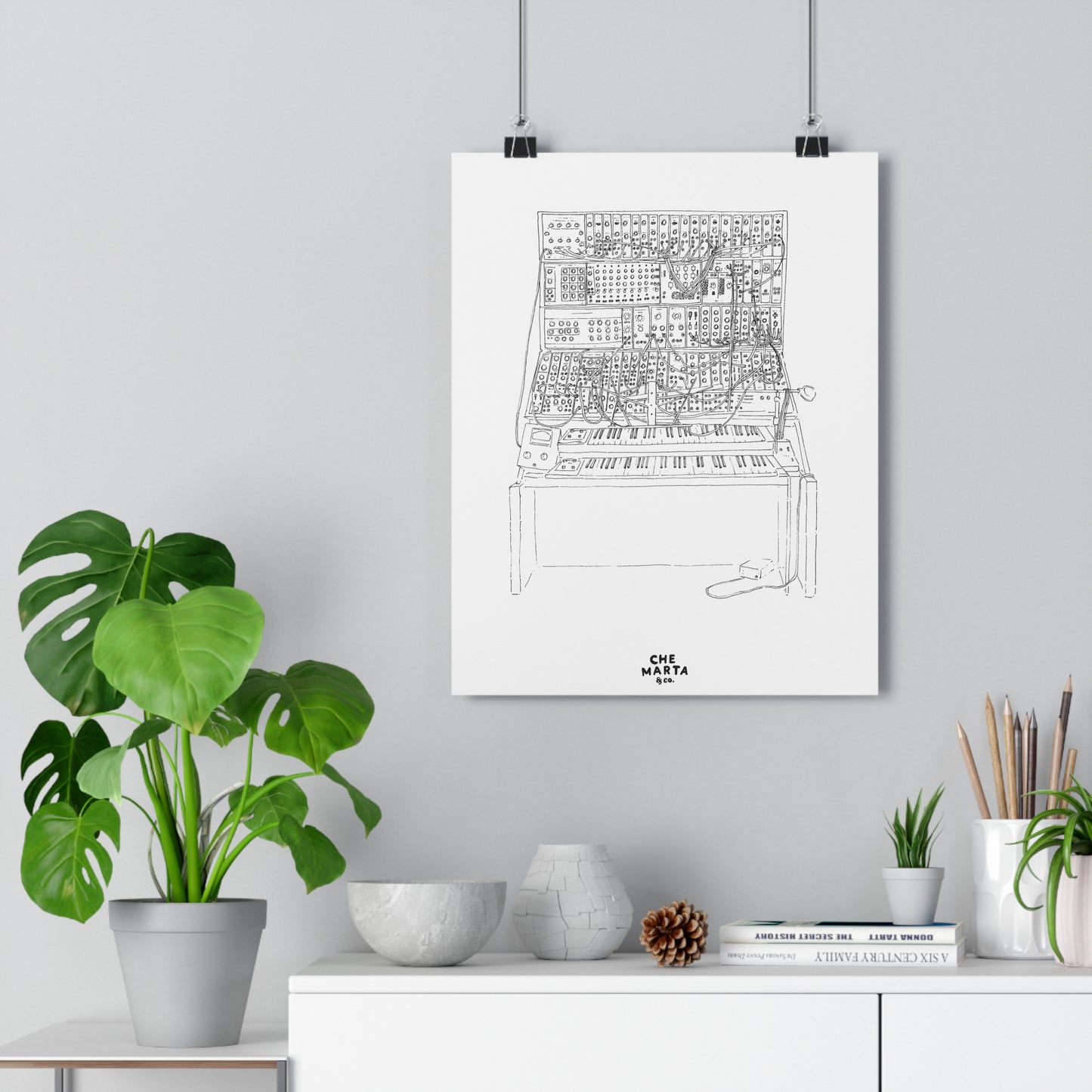 Modular Synthesizer Line Art Poster — Minimal Electronic Music Wall Art