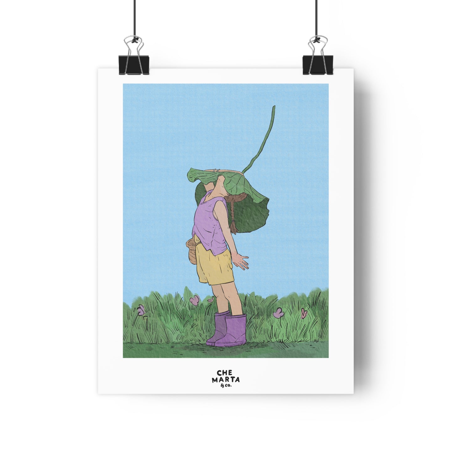 Rainy Day Art Print – Child with Leaf Illustration Poster