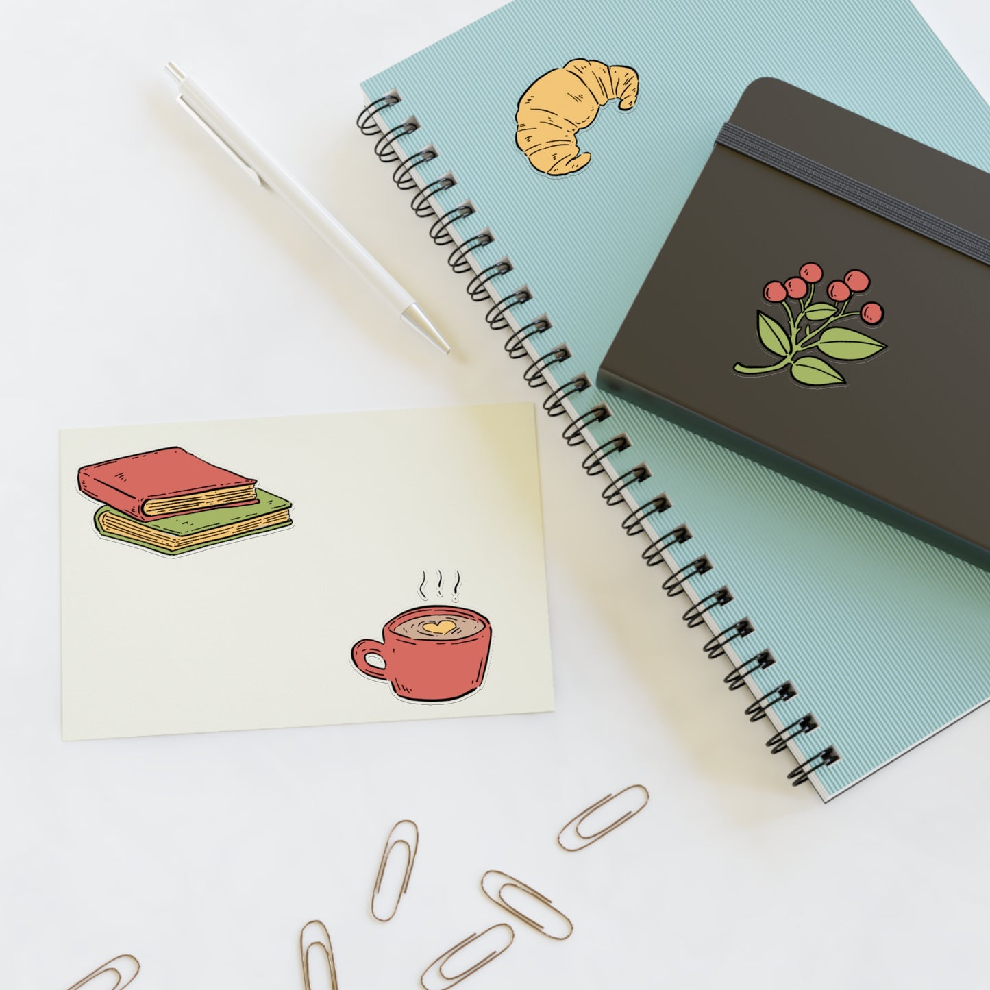 Cozy Morning Sticker Sheet — Books, Croissant & Coffee Planner Stickers
