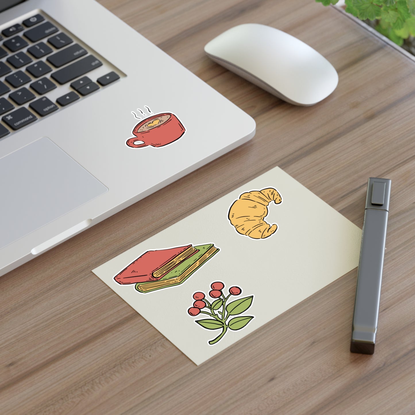 Cozy Morning Sticker Sheet — Books, Croissant & Coffee Planner Stickers