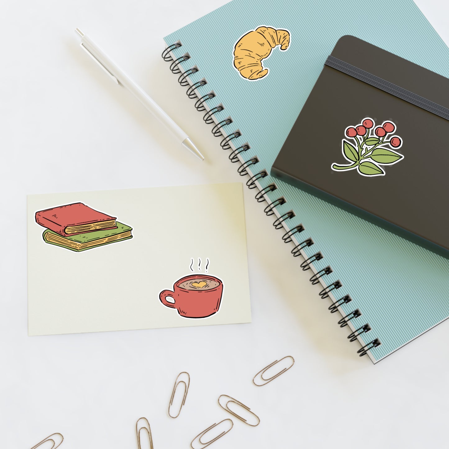 Cozy Morning Sticker Sheet — Books, Croissant & Coffee Planner Stickers