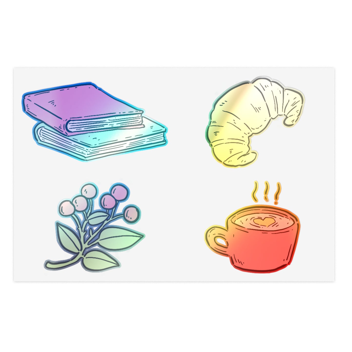 Cozy Morning Sticker Sheet — Books, Croissant & Coffee Planner Stickers