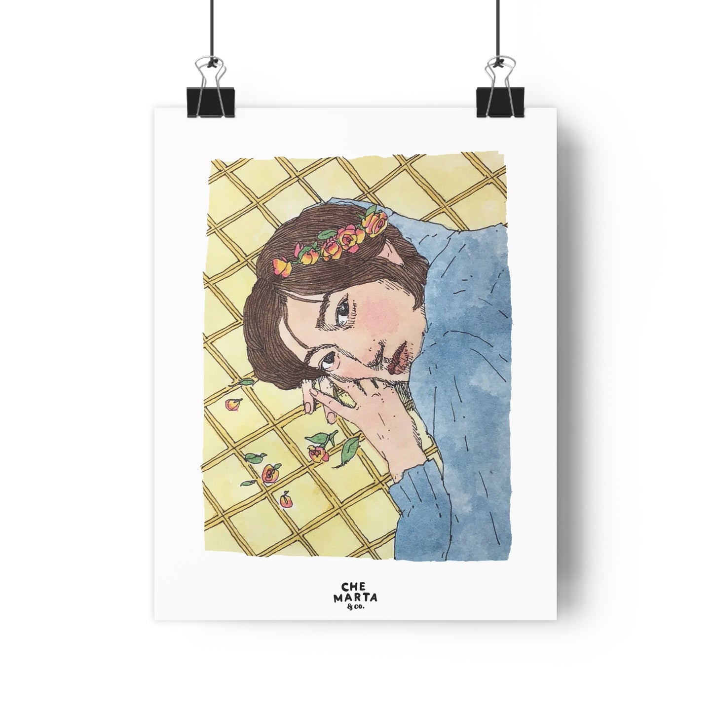 Woman with Flowers – Illustrated Art Print